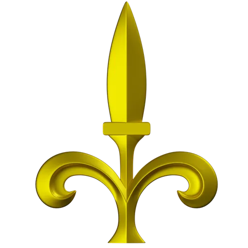 Ornate fleur-de-lis 3D sculpting brush tip for creating detailed designs on models in Blender.