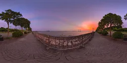 Sunset over the seaside boardwalk