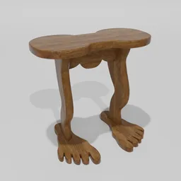 3D-rendered whimsical wooden stool with lifelike feet for Blender modeling, perfect for unique interior designs and storytelling.