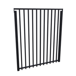 "Black metal fence with rounded forms, inspired by Frank J. Girardin's design, created with Blender 3D software. Ideal for use in video games as barriers or guards, complete with floor grills and vents."