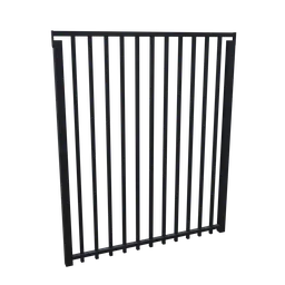 "Black metal fence with rounded forms, inspired by Frank J. Girardin's design, created with Blender 3D software. Ideal for use in video games as barriers or guards, complete with floor grills and vents."