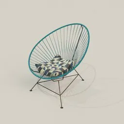 3D rendered Acapulco chair with cushion, showcasing materialiq textures, ideal for Blender 3D artists.