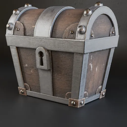 Detailed 3D wooden chest model with metal accents, suitable for game and environment design in Blender 3D.