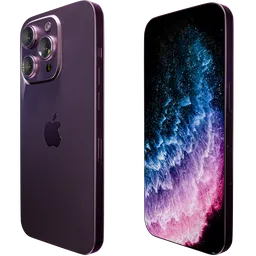 Detailed 3D model of a purple smartphone with procedural materials for Eevee and Cycles, ideal for rendering projects.