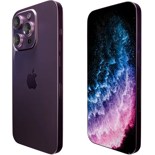 Detailed 3D model of a purple smartphone with procedural materials for Eevee and Cycles, ideal for rendering projects.