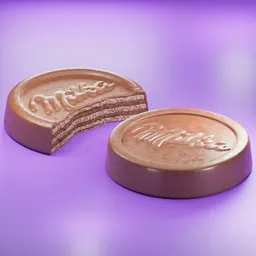 Realistic 3D rendered chocolate wafer model with milky filling on purple backdrop for Blender artists.