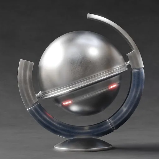 Detailed 3D render of a metallic sphere with intricate supports, reminiscent of Mass Effect 2 DLC, with 2K textures for Blender.