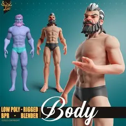 "Stylized Male Character Warrior-Rigged: 3D model for Blender 3D with intricate armor and swords, ready for fantasy settings, games, and animations. High and low poly fbx and obj formats, clean UV and topology, PBR texture, and female base mesh with 4k body texture included. Rigged and animateable for easy integration into any project."