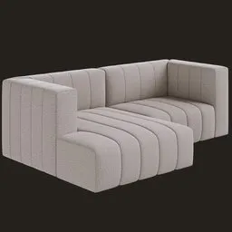 Detailed 3D model of a spacious sandstone sectional couch with wide vertical channels for Blender rendering.