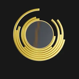 "Gold circular mirror with intricate circle rings, perfect for interior decoration. Highly detailed and made with luxury materials using Blender 3D software. A stunning addition to any space, available on BlenderKit."