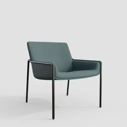 Realistic Blender 3D model showcasing a teal armchair with sleek black metal legs on a white backdrop.