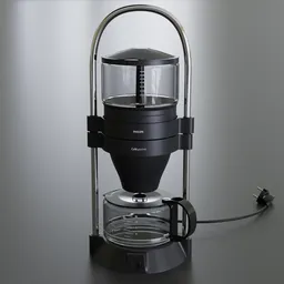 "Blender 3D model of a Phillips Café gourmet coffee maker with cable and plug. This kitchen appliance is designed for use with the Subdivision Surface modifier, featuring a sleek blacksmith product design. Perfect for rendering realistic scenes in Blender 3D."