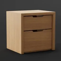 Detailed wooden bedside table 3D model with drawers for Blender rendering, suitable for interior design visualization.
