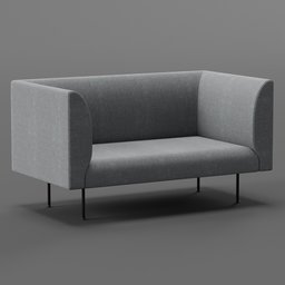"Kare 2-seater sofa, a cube-shaped, nubile body inspired by Jesper Myrfors, rendered in Blender 3D. This 3D model captures the essence of Scandinavian design, offering a versatile and stylish addition to any interior space. Official product image with a gray background and depth blur effect."