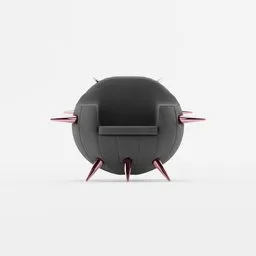 Modern 3D-rendered black sofa with spiky details and red accents, designed for Blender 3D modeling and animation.