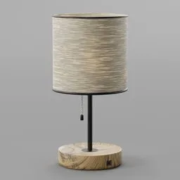 Detailed 3D model of a modern table lamp with mesh fabric shade and wooden base, designed for Blender rendering.