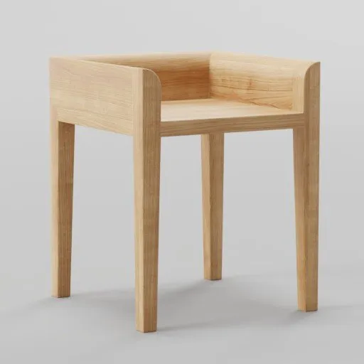 3D wooden chair model with minimalist design, textured for Blender rendering, suitable for interior scenes.