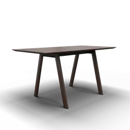 High-quality 3D model of a contemporary radial wooden table with unique plastic leg supports, suitable for Blender renderings.