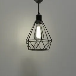 3D model of an adjustable wire ceiling lamp with geometric design, suitable for Blender rendering.