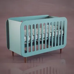 "Discover the Jimi Colourful Cot, a unique baby crib with Swedish design and dynamic pearlescent teal lighting. This high polygon 3D model is inspired by Carles Delclaux Is and features a lockbox for added security. Perfect for your future retro or 70s design projects. Download now on BlenderKit."