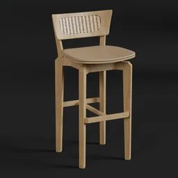 "Experience elegance with our wooden bar stool, crafted from full Brazilian wood and adorned with Indian straw details. Perfect for restaurants, bars and home use. 3D model rendered with Brom Redshift, available on Blender 3D platform."