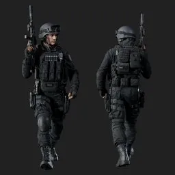 Police Tactical Unit Walking Pose