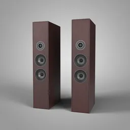 Highly detailed vintage-style red wood floor speakers 3D model, ideal for Blender scenes.