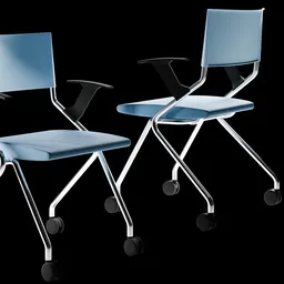 Detailed 3D render of blue office chairs with wheels, ideal for Blender rendering projects.