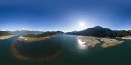 Aerial Lake and Mountains Sunny