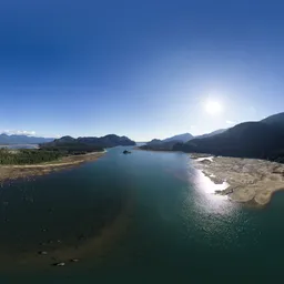 Aerial Lake and Mountains Sunny