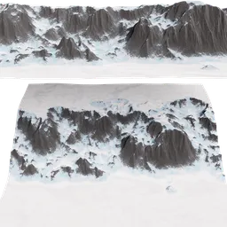 High-resolution, textured 3D cliff model with snowy peaks for Blender renderings.