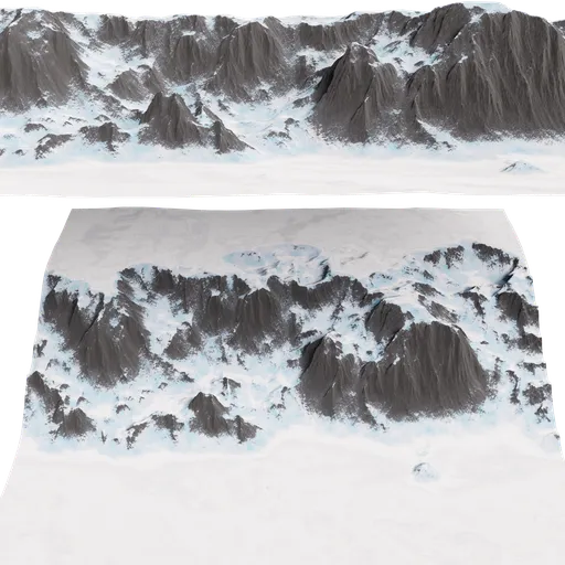 High-resolution, textured 3D cliff model with snowy peaks for Blender renderings.