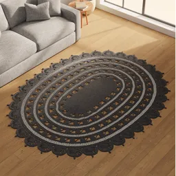 Navy Oval Lace Braided Area Rug