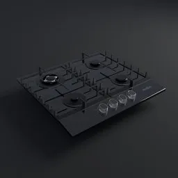 Realistic 3D model render of a modern five-burner glass gas stove for Blender 3D projects.