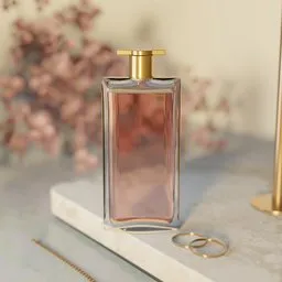 Highly detailed Blender 3D model of a Lancome Idole perfume bottle, perfect for photorealistic utility scene rendering.