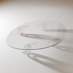 Round glass 3D model of a modern desk with detailed textures and shadows, created in Blender.