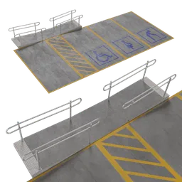 Detailed Blender 3D model of an accessible parking area with marked spaces and curb ramps.