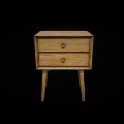 Wooden 3D model of a vintage bedside cupboard with drawers, ideal for hall interior design in Blender.