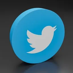 "3D logo design of Twitter in Blender 3D, featuring a blue button and colorful bird, with brushed aluminum and microphone silhouette. Creative Commons attribution for versatile use. Ideal for branding and marketing purposes."