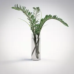 Realistic 3D-rendered indoor potted plant in a transparent glass vase for Blender design projects.