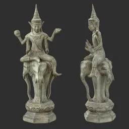 Indra Riding Airavata - Verdigris Bronze