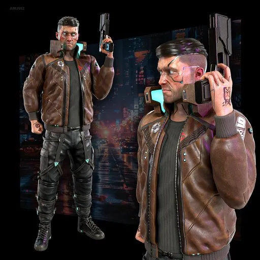 Highly detailed CyberPunk rigged 3D model with PBR textures, ready for Blender animation.