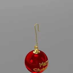 Red glass Christmas ornament 3D model with golden hook and text, designed for Blender rendering.