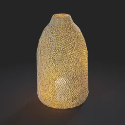 "Straw pitcher-06: A highly detailed 3D model of a decorative candle lamp in Blender 3D. Perfect for bedroom, office, or recreation areas. Enhance your interior visualization with this dimensional cyan gold LED light, featuring a woven cover and V-Ray render."