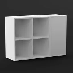 Realistic IKEA EKET 3D model, detailed Blender shelving unit, white cabinet with compartments.
