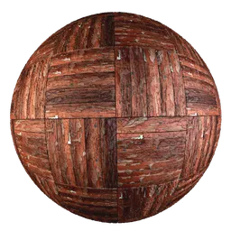 High-resolution scan of an old painted parquet material with square basket pattern for PBR texturing in Blender 3D.
