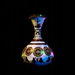 "Discover a stunningly detailed Egyptian vase with intricate glazed paintings, perfect for your Blender 3D models. Featuring rich iridescent specular colors and centered in the image, it's an ideal addition to your collection. Download now as a video game asset file or museum item."