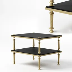 Detailed 3D rendering of a luxury side table with gold accents, optimized for Blender visualizations.