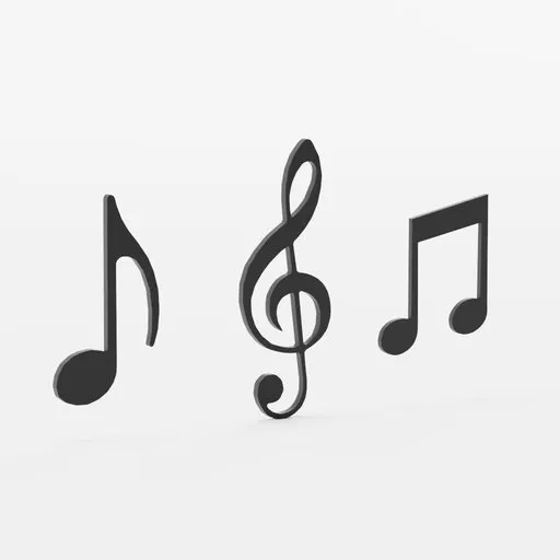 3D musical notes model featuring quaver, treble clef, and beamed notes for Blender rendering and decoration.