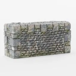 "Low-poly PBR textured stone wall model for Blender 3D - complete with cap stones and pebble infill. Ideal for creating stunning street scenes, city walls, or military outposts. Seamless texture and polished steel armor in a stylized, fantasy miniature design."